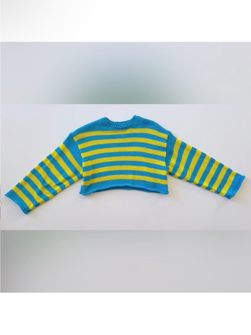 Zara Aqua & Yellow Striped Knit Sweater - Picture 3 of 4